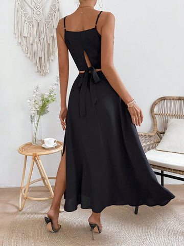 Women'S Plant Embroidered Halter Vest And Skirt Two-Piece Set
