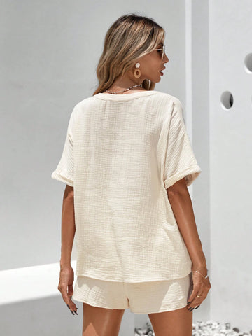 Women'S Solid Color Simple Daily Loose Tops & Shorts Set