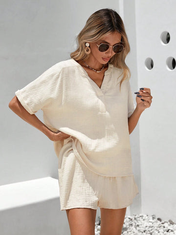 Women'S Solid Color Simple Daily Loose Tops & Shorts Set