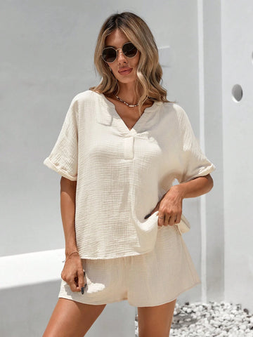 Women'S Solid Color Simple Daily Loose Tops & Shorts Set