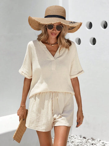 Women'S Solid Color Simple Daily Loose Tops & Shorts Set