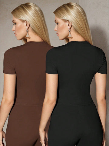 Women'S Solid Color Slim Fit Two-Piece Set