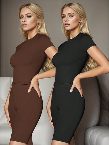 Women'S Solid Color Slim Fit Two-Piece Set