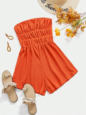 Women'S Solid Color Strapless Jumpsuit Shorts