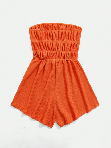 Women'S Solid Color Strapless Jumpsuit Shorts