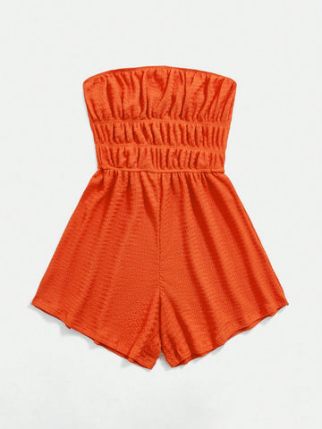 Women'S Solid Color Strapless Jumpsuit Shorts