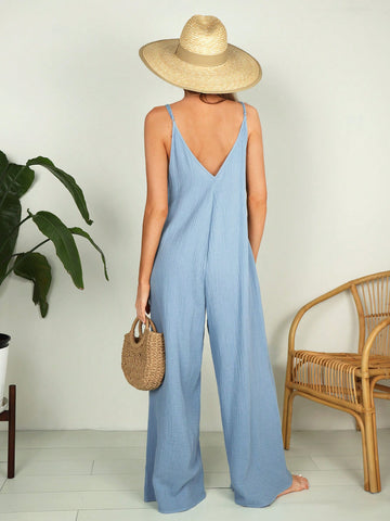 Women'S Solid Color Vacation Style Strap Jumpsuit