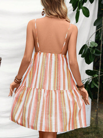 Women'S Stripe Print Spaghetti Strap Dress