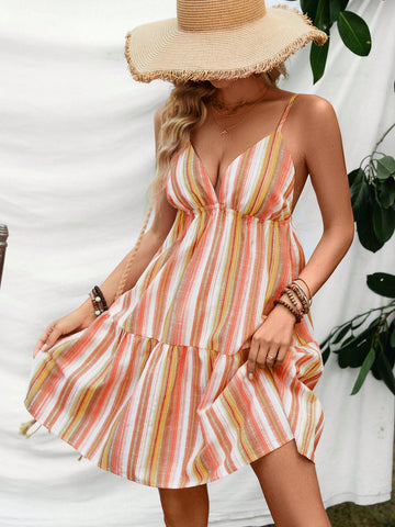 Women'S Stripe Print Spaghetti Strap Dress