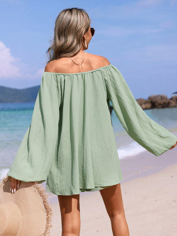 Women'S Vacation Off Shoulder Long Sleeve Top And Shorts Set