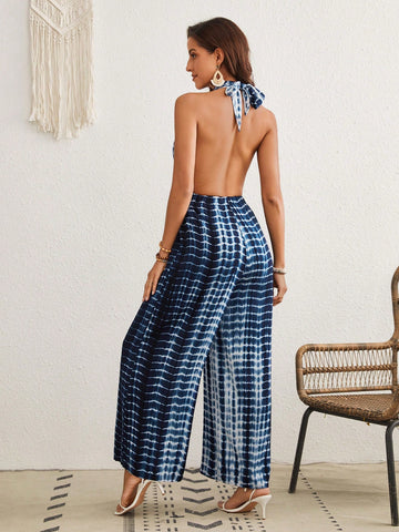 Women'S Vacation Tie-Dye Backless Halter Jumpsuit