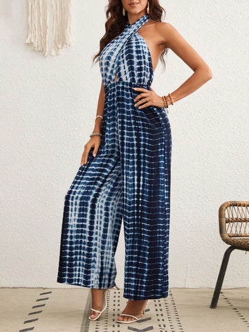 Women'S Vacation Tie-Dye Backless Halter Jumpsuit