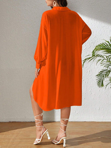 VCAY Women Casual Button Front Loose Blouse, Solid Color, Suitable For Autumn