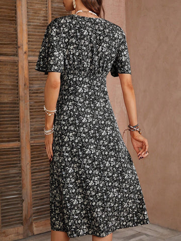Women Fashion Short Sleeve Dress (Random Print)