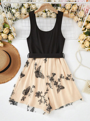 Women Fashionable Butterfly Printed Jumpsuit Random Floral Pattern