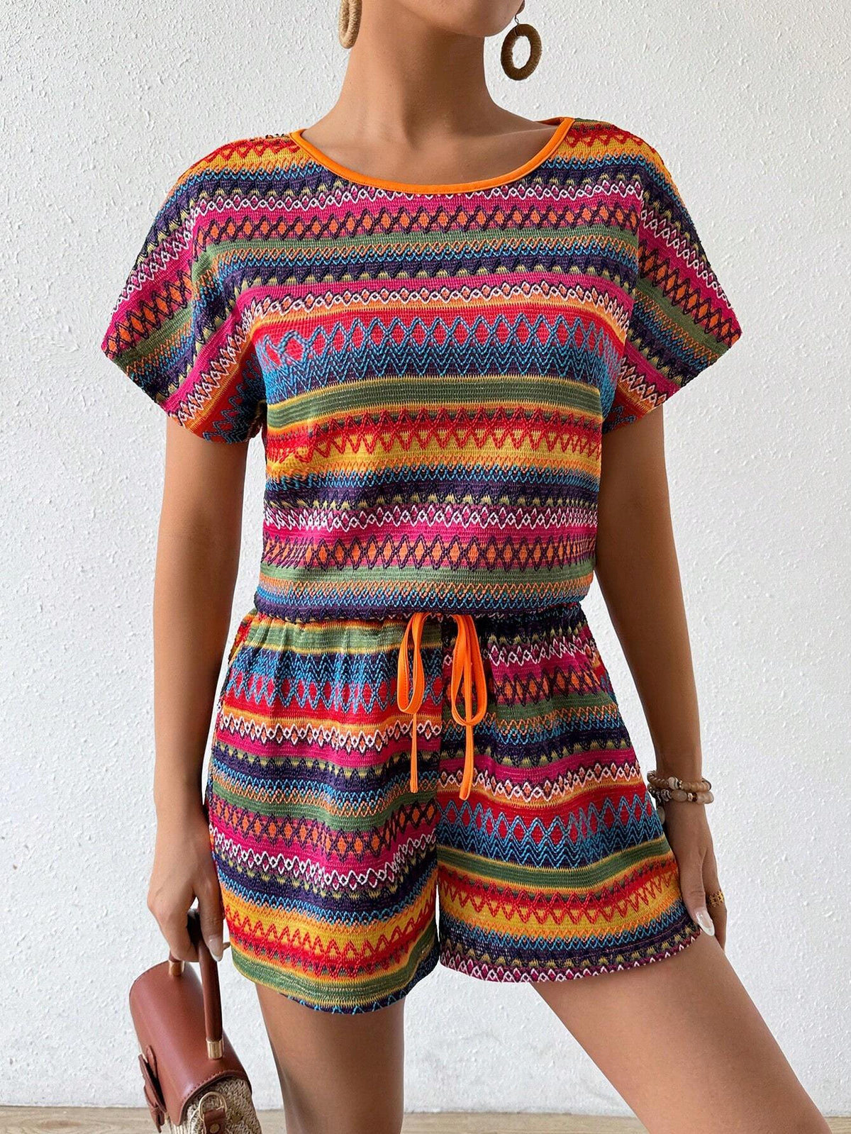 Women Fashionable Colorful Stripe Summer Daily 2-Piece Set