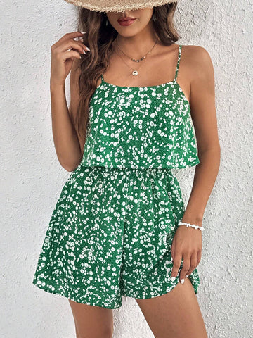 Women Floral Print Vacation Style Spaghetti Strap Jumpsuit For Spring And Summer