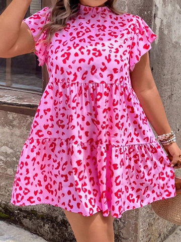 Women Leopard Print Ruffle Hem Vacation/Casual Dress