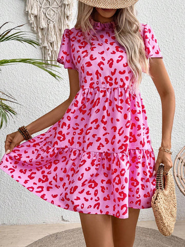 Women Leopard Print Ruffle Hem Vacation/Casual Dress