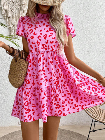 Women Leopard Print Ruffle Hem Vacation/Casual Dress
