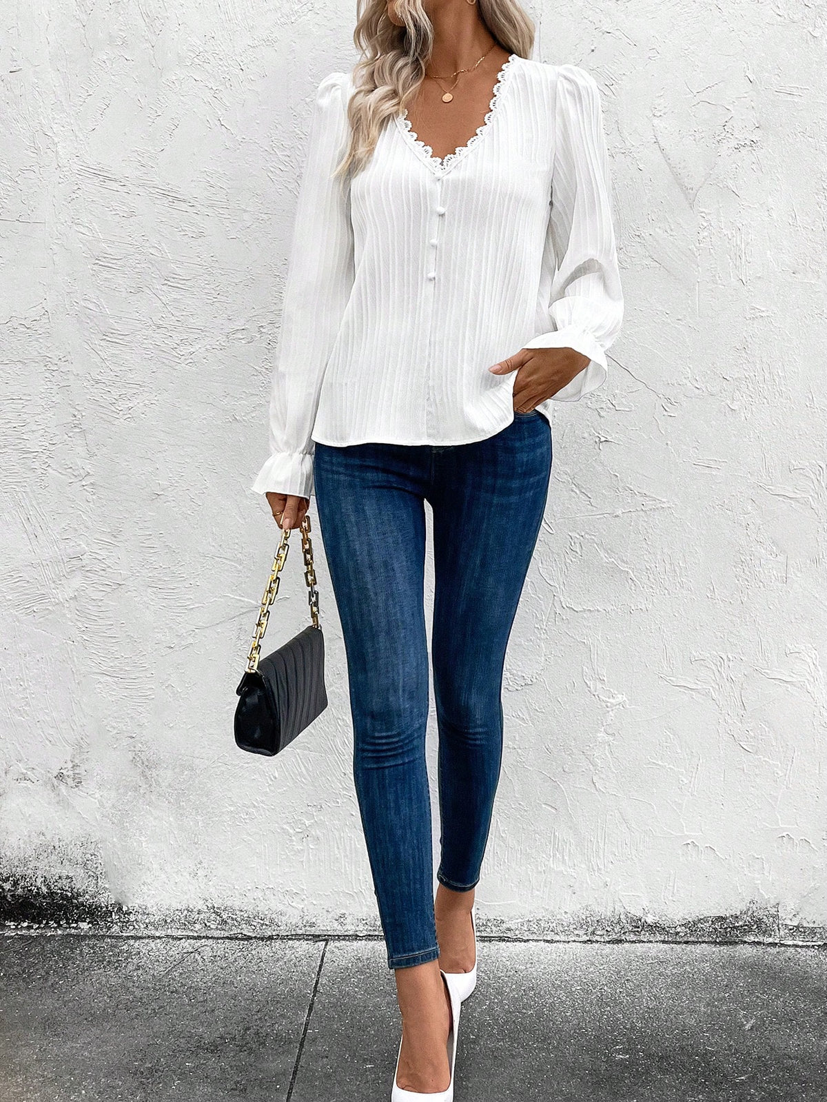 VCAY Women Plain Front Button Long Sleeve Minimalist Casual Top For Everyday Wear