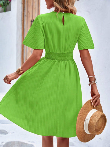 Women Simple Solid Color Ruffled Sleeve Dress