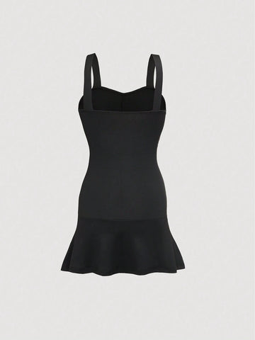 Women Solid Color Pleated Strap One Piece Swimsuit For Vacation, Beach Or Pool