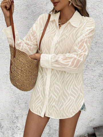 VCAY Women Textured Fabric Casual Holiday Shirt For Autumn/Winter