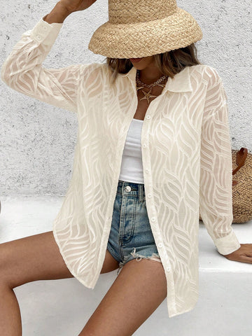 VCAY Women Textured Fabric Casual Holiday Shirt For Autumn/Winter