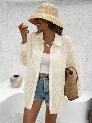 VCAY Women Textured Fabric Casual Holiday Shirt For Autumn/Winter