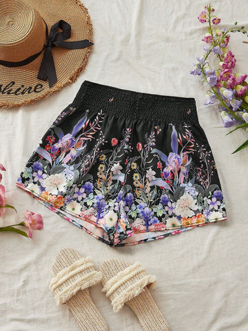 VCAY Women's All-Match Floral Printed Loose Casual Shorts For Vacation