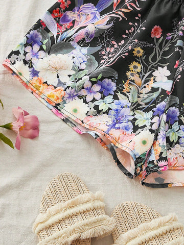 VCAY Women's All-Match Floral Printed Loose Casual Shorts For Vacation