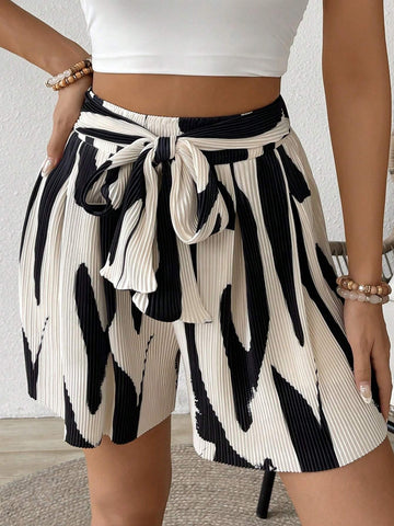 VCAY Women's Allover Print High Waist Knot Front Casual Shorts, Summer