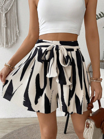 VCAY Women's Allover Print High Waist Knot Front Casual Shorts, Summer