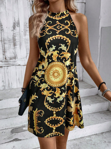 Women's Baroque Printed Halterneck Dress