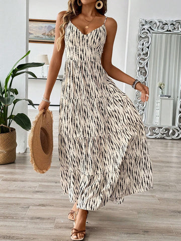 Women's Bohemian Style Belted Spaghetti Strap Patchwork Dress