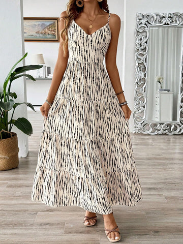 Women's Bohemian Style Belted Spaghetti Strap Patchwork Dress