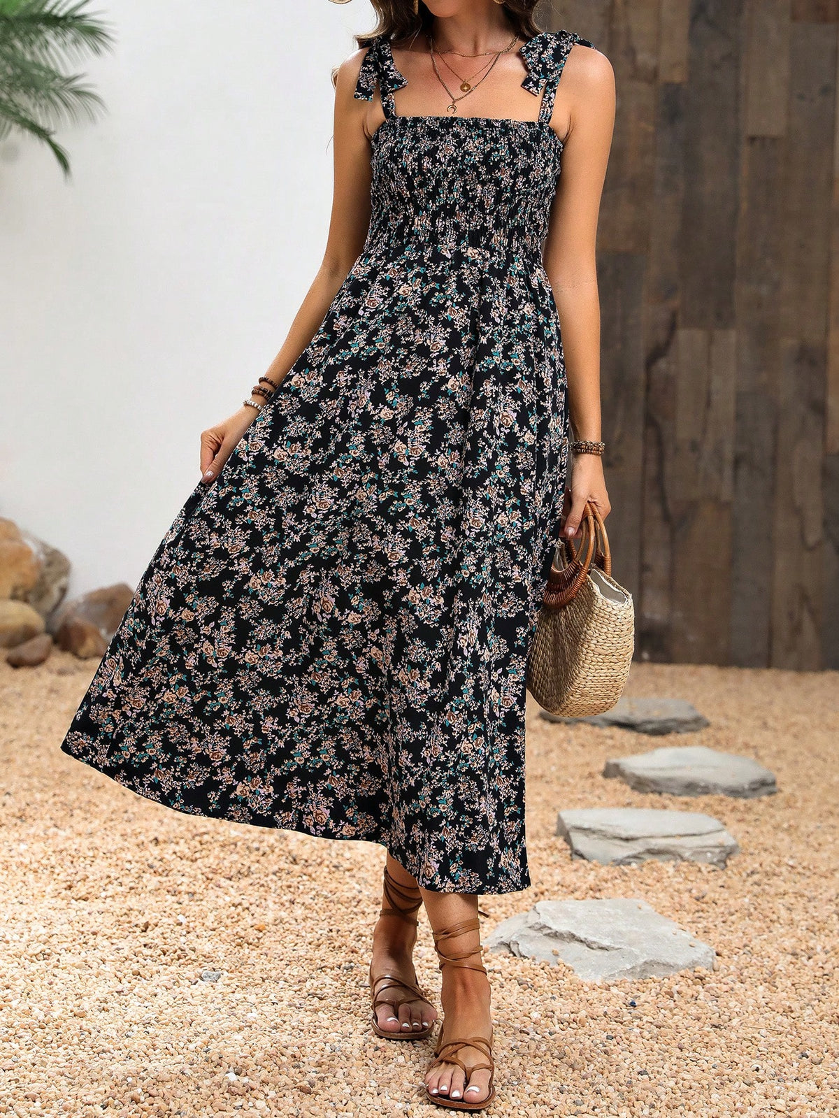 Women's Botanical Print Sleeveless Swing Dress