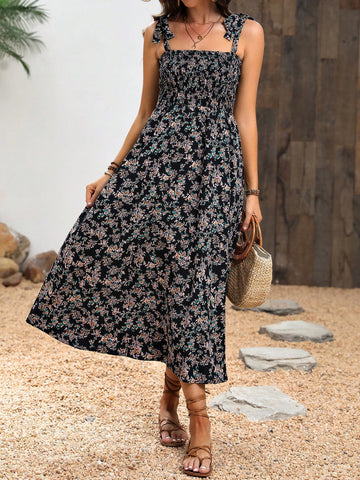 Women's Botanical Print Sleeveless Swing Dress
