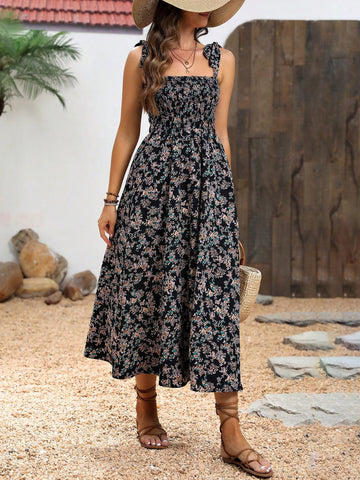 Women's Botanical Print Sleeveless Swing Dress