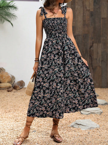 Women's Botanical Print Sleeveless Swing Dress