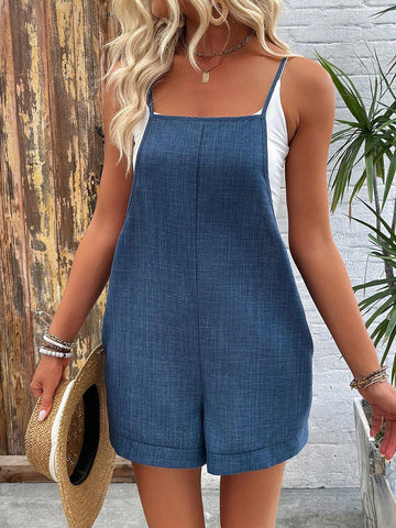 Women's Casual Casual Plaid Suspenders Jumpsuit With Rolled Hem And Pockets, Summer