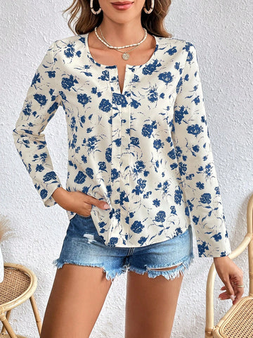 VCAY Women's Casual Floral Print Loose Shirt For Holiday