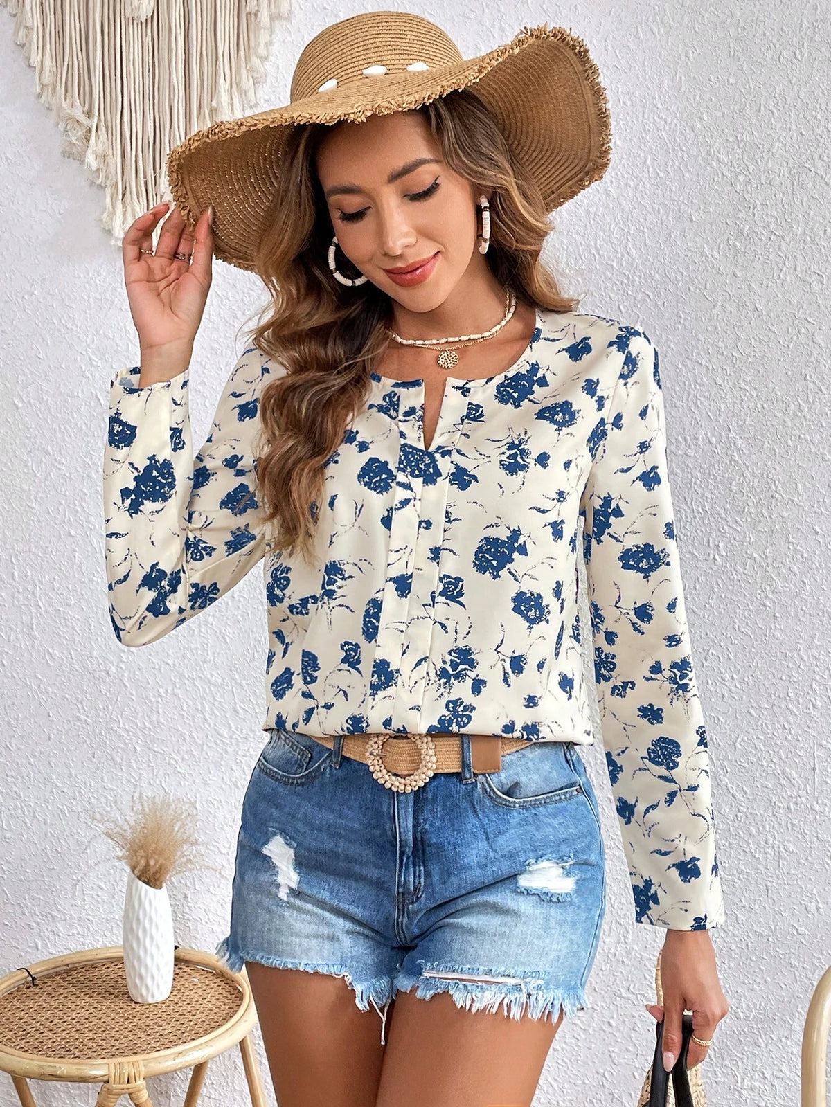 VCAY Women's Casual Floral Print Loose Shirt For Holiday
