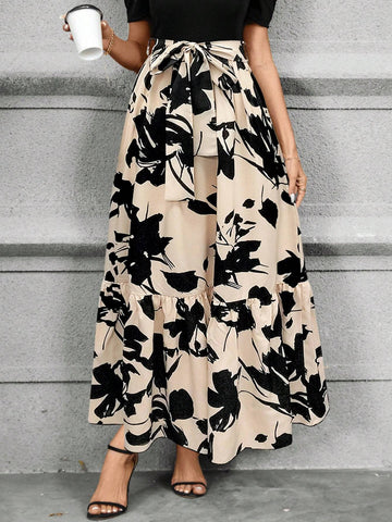 VCAY Women's Casual Floral Printed Mid-Length Skirt