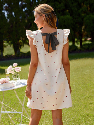 Women's Casual Heart Print Cap Sleeve Short Dress