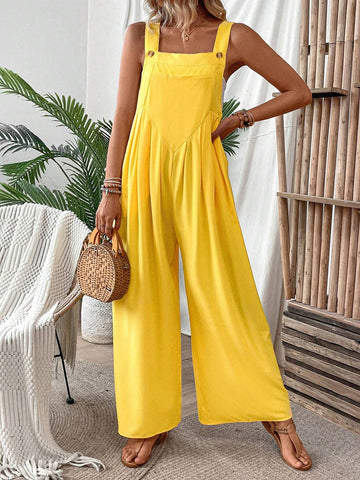 Women's Casual Spring/Summer Solid Color Wide-Leg Overalls