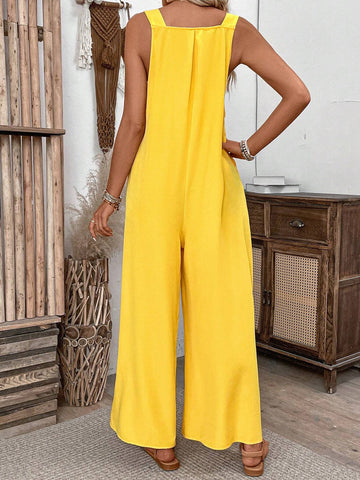 Women's Casual Spring/Summer Solid Color Wide-Leg Overalls