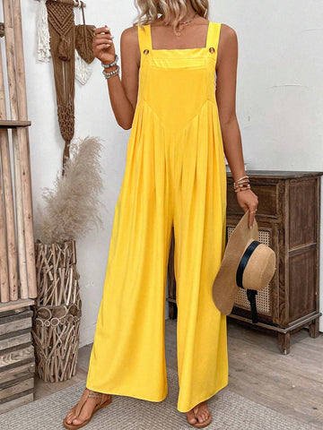 Women's Casual Spring/Summer Solid Color Wide-Leg Overalls