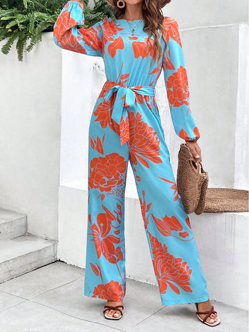Women's Color Block Floral Print Jumpsuit